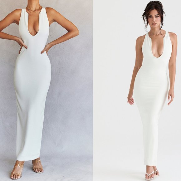 House of CB Dresses & Skirts - HOUSE OF CB 'Eleanora' Ivory Plunge Maxi Dress NWOT
